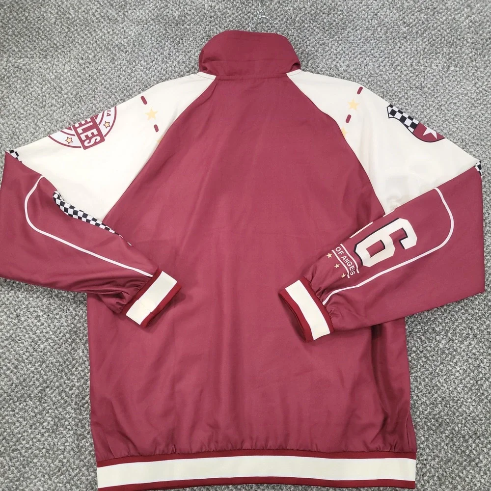 Romwe Los Angeles California Graphic Windbreaker Jacket Burgundy 66 Mens M NWT